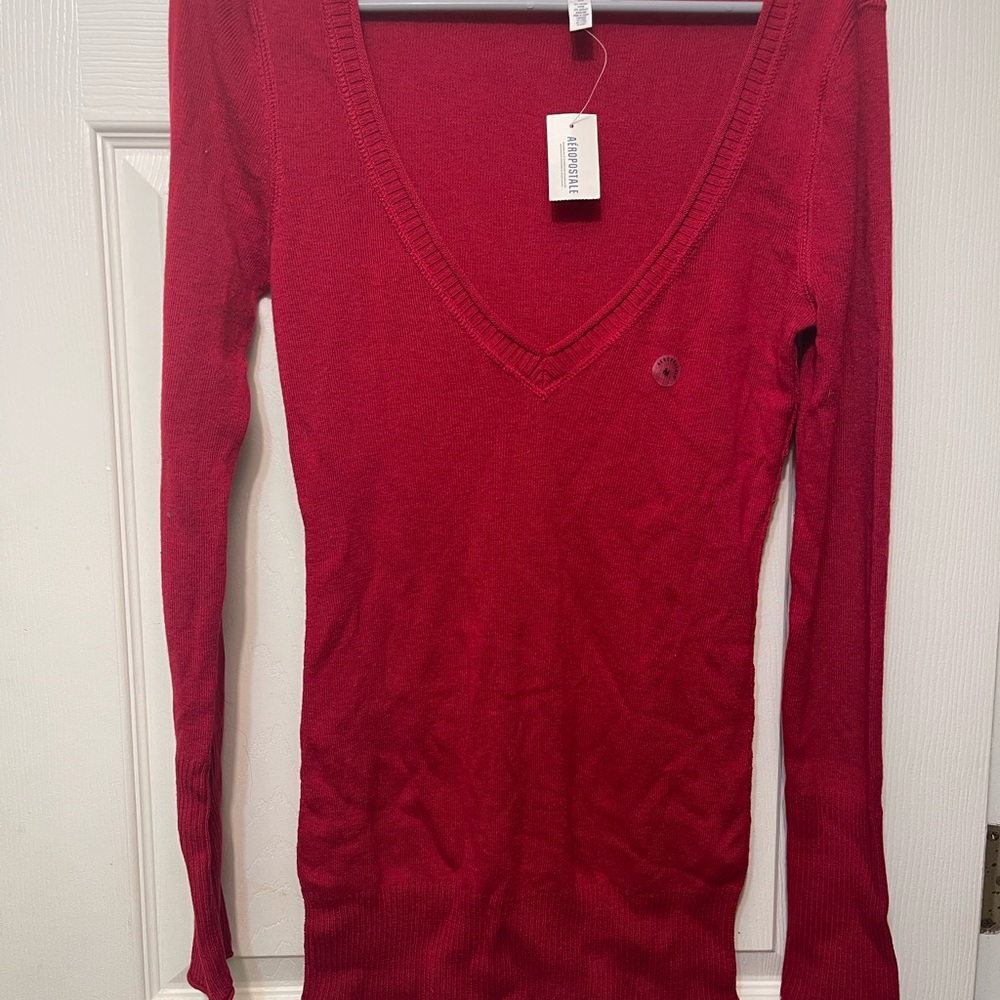 Aeropostale Women's Red V-Neck Top